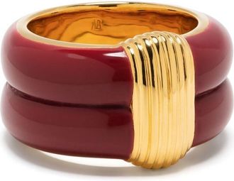 Aur&eacute;lie Bidermann Katt enamelled finger ring - women - Gold Plated Brass - 51.8 - Red