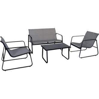 Gardenia Set sofa, in acciaio e textilene, divano, 2 poltrone, tavolino, grigio chiaro