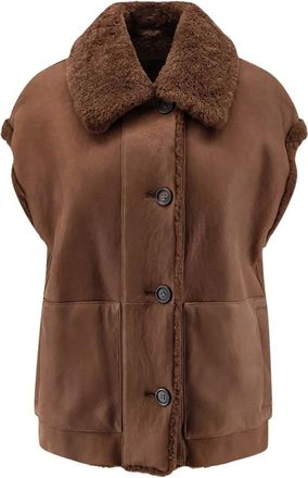 Brunello Cucinelli Giacca senza maniche in shearling - - Jackets - Donna - Marrone - M