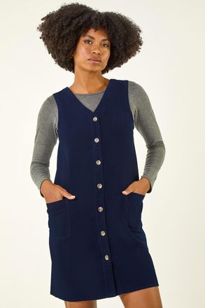 Roman Cotton V-Neck Button Pocket Dress