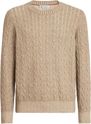 Brunello Cucinelli Cashmere vanis&eacute; cable knit sweater in Brown at Nordstrom, Size 56 It