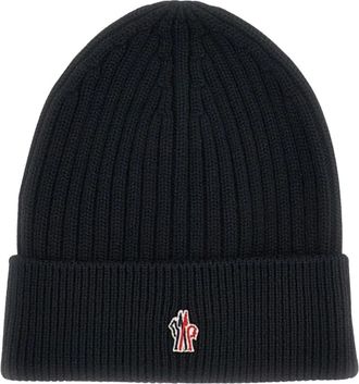 Moncler Gebreide muts met ribbelboord - Heren - Hoeden - Zwart - ONE Size - Wol - Accessoires