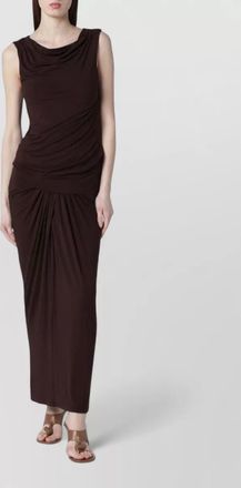 Entire studios draped sleeveless floor length dress side slit