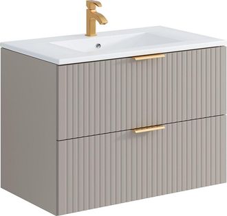 Vente-Unique Mueble de baño suspendido con lavabo encastrado - Beige - 80 cm - ZEVARA