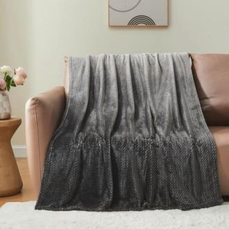 OEM Manta Extrasuave De Color Gris Oscuro Degradado, Tejido De Franela Sedosa, Estampado De Hojas, 50 X 60 Pulgadas, Apta Para Todas Las Estaciones