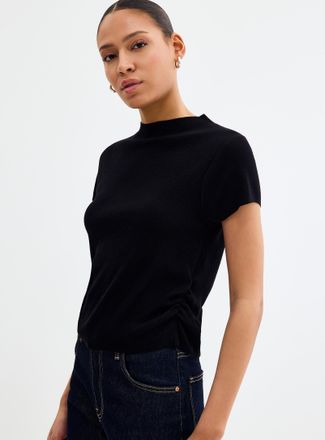 Contemporaine Womens Gathered waist ultra-soft ribbed sweater