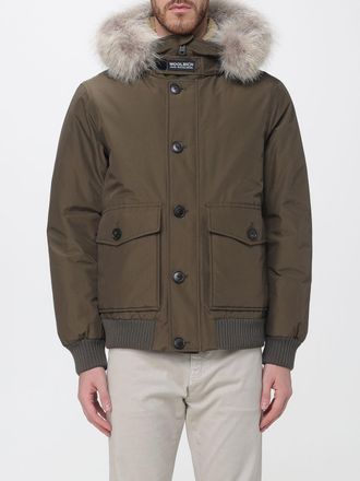 Woolrich Short Puffer Jacket with Shearling-Trimmed Hood and Patch Pockets