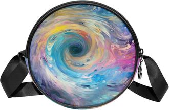 Generic Circle Crossbody Bag for Women, Swirl Small Sling Bag Daypack with Zipper Adjustable Shoulder Straps Casual Ladies Girls Round Purse