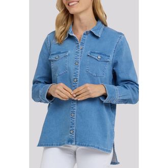 NYDJ Oversize Denim Button-Up Shirt in Light Indigo at Nordstrom, Size Xx-Small