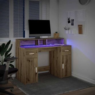 Berkfield Home Soft Desk with LED Lights Artisian Oak 120x55x91 cm Engineered Wood in Brown | Size: 120 x 55 x 91 cm