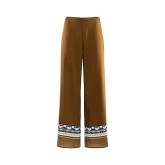 Nenette Wide Trousers, female, Brown, Size: XL Wide-leg Trousers with Contrast Geometric Border