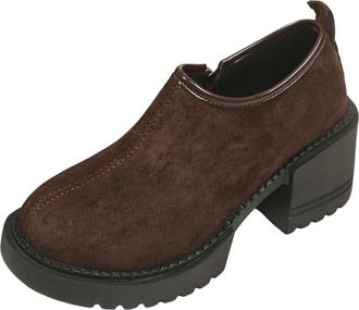 Generic Womens Plus Size Leopard Print Loafers Casual Slip On Shoes with Side Zipper and Thick Heel for Spring Autumn Comfort Walking (Brown, 4.5)