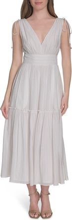 Tommy Hilfiger Sleeveless Tie Shoulder Tiered Chiffon Dress in Ivory at Nordstrom Rack, Size 16