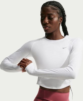 Nike Womens Tempo Dri-FIT Cropped Long-Sleeve Running Top in White | IM7577-100