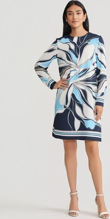 Ming Wang Floral Abstract Crepe de Chine Shift Dress in Indigo/white/serene at Nordstrom, Size Xx-Small