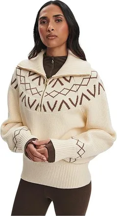 Varley Sigrid Fairisle 1/2 Zip Knit Womens Sweater Whitecap Grey : XXS, Nylon/Polyester/Viscose