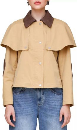 Avec Les Filles Cropped Cape Trench Coat In Khaki