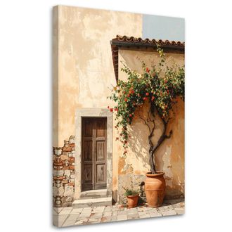 Feeby Cuadro Sobre Lienzo, Pintoresca Casa En Una Calle De La Toscana Con Flores, 70x100