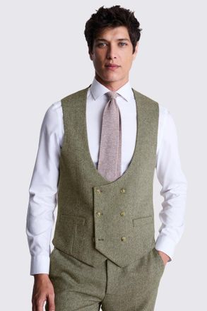 Moss Tailored Fit Sage Herringbone Waistcoat