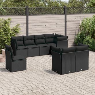vidaXL Set De Sof&aacute;s De Jard&iacute;n 8 Piezas Y Cojines Rat&aacute;n Sint&eacute;tico Negro Vidaxl