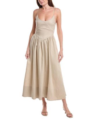 House Of Harlow Melinda Paneled Linen-Blend Midi Dress