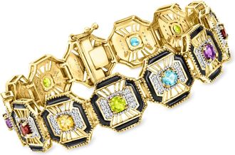 Ross-Simons Multi-Gemstone Bracelet With Black Enamel in 18kt Gold Over Sterling