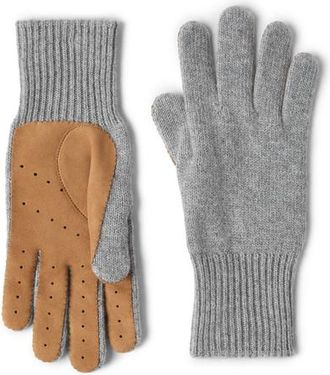Brunello Cucinelli Cashmere and suede gloves in Light Grey at Nordstrom, Size Medium