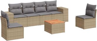 vidaXL Vidaxl - Set Sof&aacute;s De Jard&iacute;n 7 Piezas Y Cojines Rat&aacute;n Sint&eacute;tico Beige