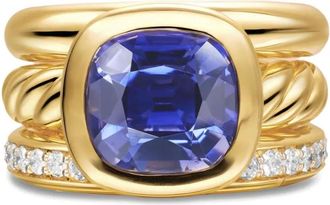 David Yurman Anello DY Mercer in oro giallo 18 carati con iolite e diamanti
