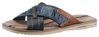 Mustang Jeans Pantolette MUSTANG SHOES, Damen, Gr. 47, blau (navy), Lederimitat, Textil, Schuhe Pantolette, Sommerschuh, Schlappen, Poolslides, mit auff&auml;lligem Logo