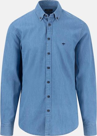 Fynch-Hatton Mens Washed Denim Button Down Shirt Crystal Blue - Size: 44/Regular