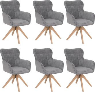Hhg Juego De 6 Sillas De Comedor Hhg-703, Silla De Cocina Con Reposabrazos Giratorios, Tejido De Chenilla (680 G/m&sup2;) Y Madera Mvg, Gris
