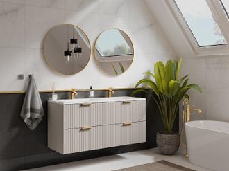 Vente-Unique Mobile per bagno sospeso con scanalature e lavabo da incasso 120 cm Beige - ZEVARA
