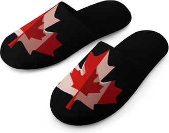 Generic Canadian Flag Maple Leaf Mens Slippers Warm Non-Slip Houes Shose Spa Slipper for Home Bedroom