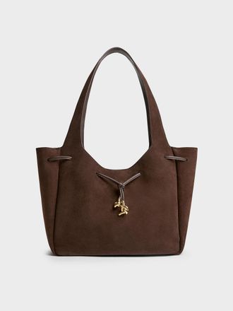 Charles & Keith Mila Recycled Suede Metallic-Knot Drawstring Tote Bag