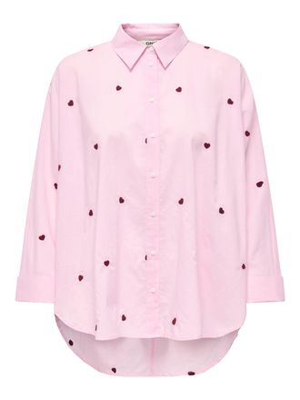 Only Hemdbluse ONLY ONLNEW LINA GRACE LS EMB SHIRT NOOS WVN, Damen, Gr. XS, roseate spoonbill detail:bordeaux heart, Web, Obermaterial: 100% Baumwolle, Po-