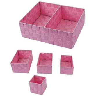 Trade Shop Trade Shop - 11 Uds Cajas Textiles Modulares Organizador De Ba&ntilde;o Estanterias De Armarios 79083 Rosa