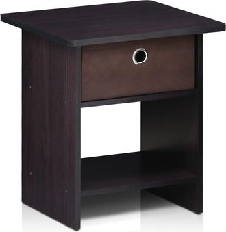 Furinno 10004DWN End Table/ Night Stand Storage Shelf with Bin Drawer, Dark Walnut
