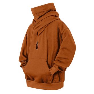 Generic Mens Loose Casual Solid Color Pocket Hoodie-Solid Color Pullover, Lightweight and Soft, Suitable for Travel, Work and Everyday Leisure Orange