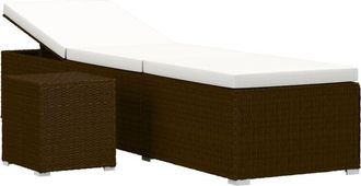 vidaXL Vidaxl - Sun Lounger with Cushion and Tea Table Poly Rattan Brown