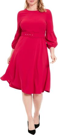 London Times Pleated Sleeve Belted Fit & Flare Dress in Sangria at Nordstrom Rack, Size 10