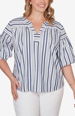 Ruby Rd. Stripe Cotton Poplin Top in Bright Navy /White at Nordstrom Rack, Size 1 X