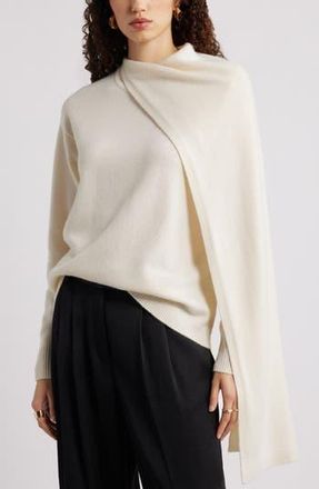 Nordstrom Scarf Collar Wool & Cashmere Sweater in Ivory Pristine at Nordstrom Rack, Size X-Large