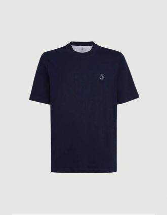 Brunello Cucinelli Mens Branded Cotton T Shirt Navy - Black - Size: 38