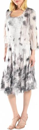 Komarov Shadow Floral Set Dress In White Multi