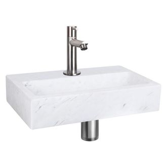 Differnz Flat fonteinset - 38x24x8cm - Rechthoek - 1 kraangat - Recht matte chromen kraan - Marmer Wit
