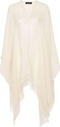 Fabiana Filippi open-front fringed cape - women - Polyamide/Polyester/Viscose/Linen/Flax - OS - Neutrals