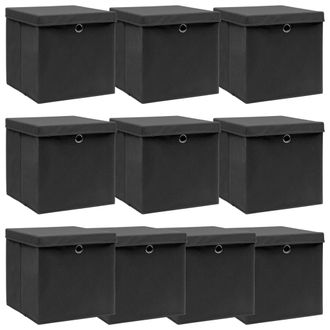 vidaXL Vidaxl - Cajas De Almacenaje Con Tapas 10 Uds Tela Negro 32x32x32 Cm