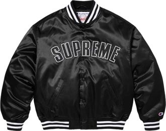 SUPREME x Champion SS26 Satin Varsity Jacket Black SUP-SS26-170-BLK