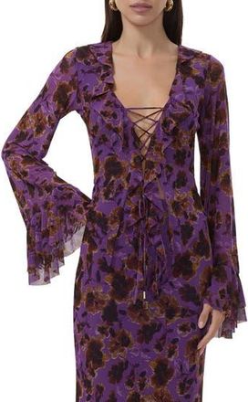 AFRM Cadence Floral Ruffle Top in Violet Haze Floral at Nordstrom Rack, Size X-Small